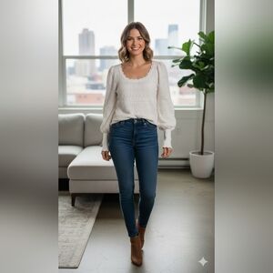 RW&CO. Cream Textured Blouse